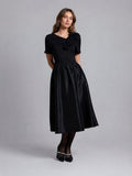 Floral Applique Satin & Cotton Fabric Dress