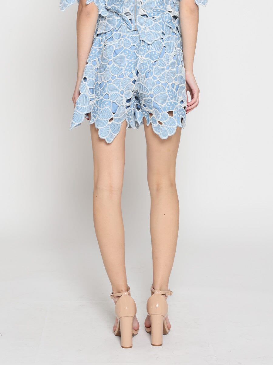 Gracia Fashion Women's Floral Denim Lace Linen Short Pant