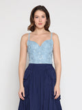 Gracia Fashion Women's Floral Embroidered Denim Bustier Top