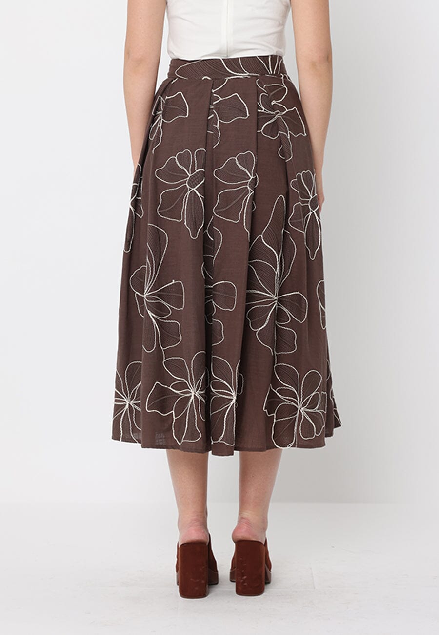 Floral Embroidery Pleated A-Line Skirt