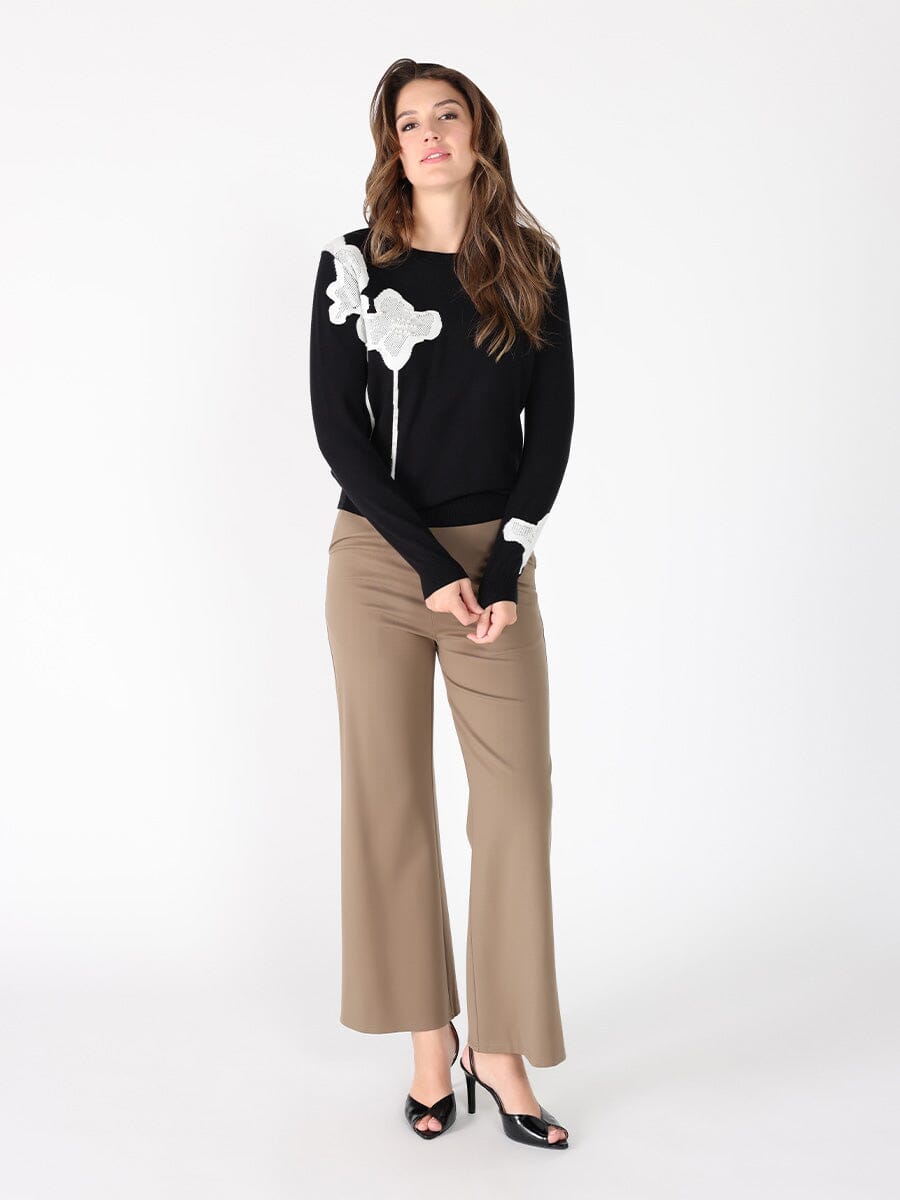 Floral Knitted Pearl Embellishments Sweatshirt