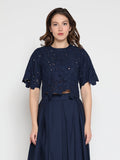 Floral Lace Embroidered Short Sleeve Crop Top