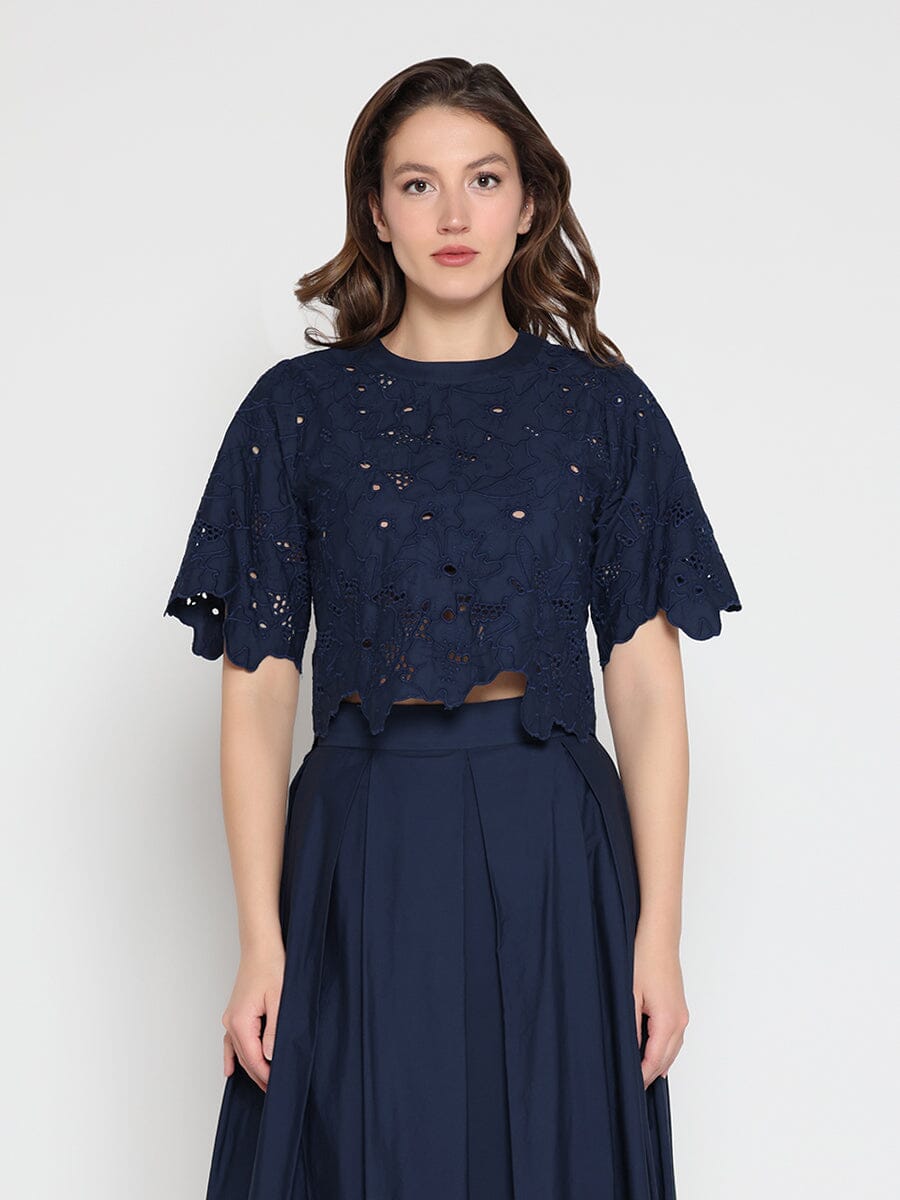 Floral Lace Embroidered Short Sleeve Crop Top