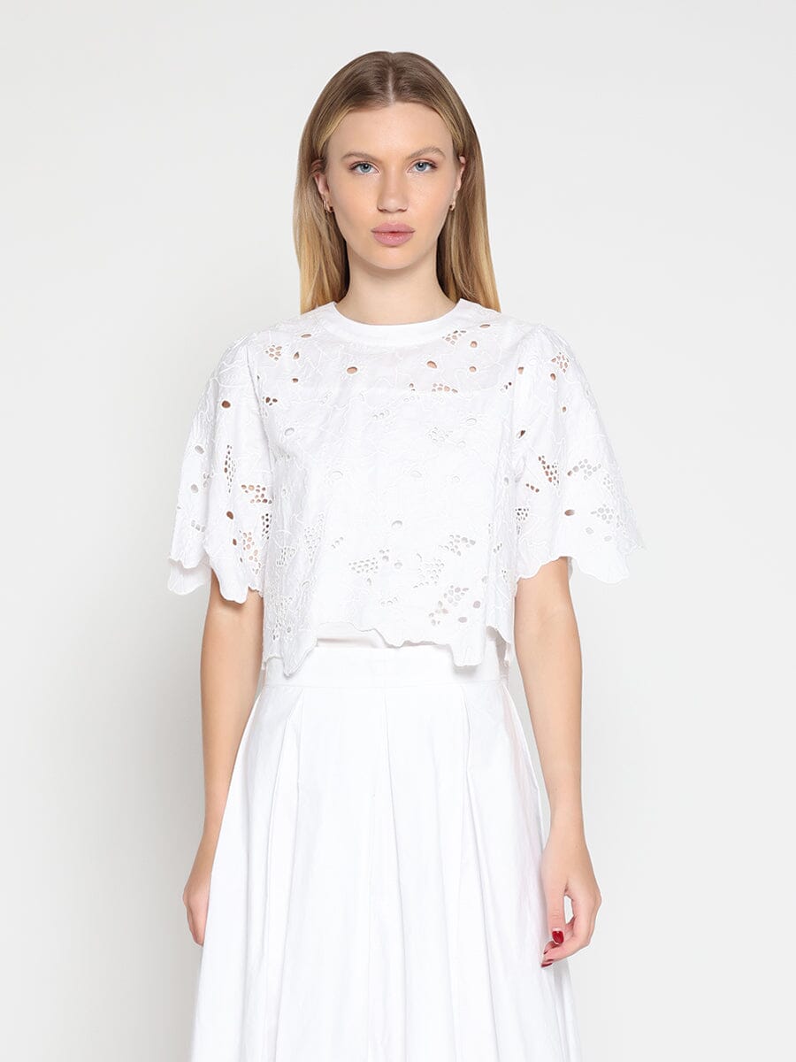 Gracia Fashion Women's Floral Lace Embroidered Short Sleeve Crop Top