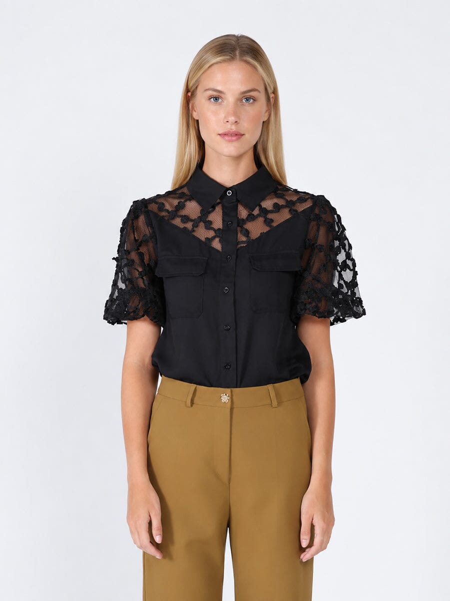 Floral mesh sleeve top