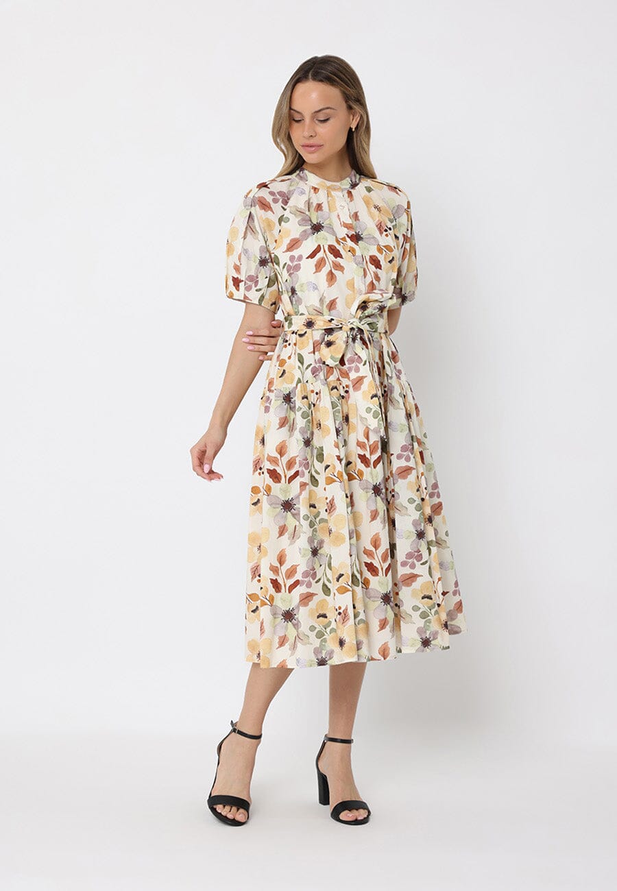Floral print belt dress