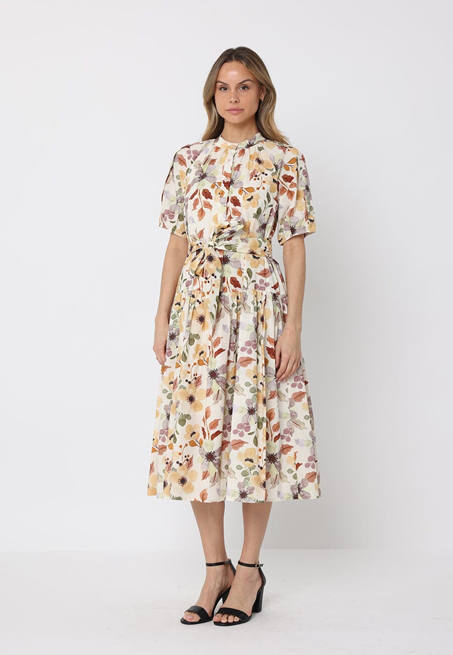 Floral print belt dress