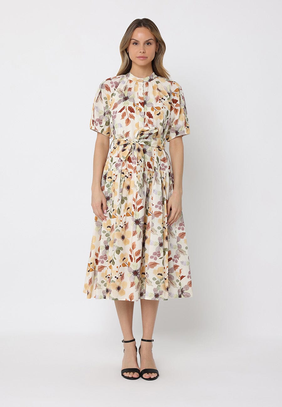 Floral print belt dress