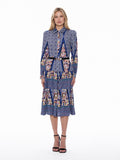 Floral Print Long Sleeve A-Line Buckle Belt Dress