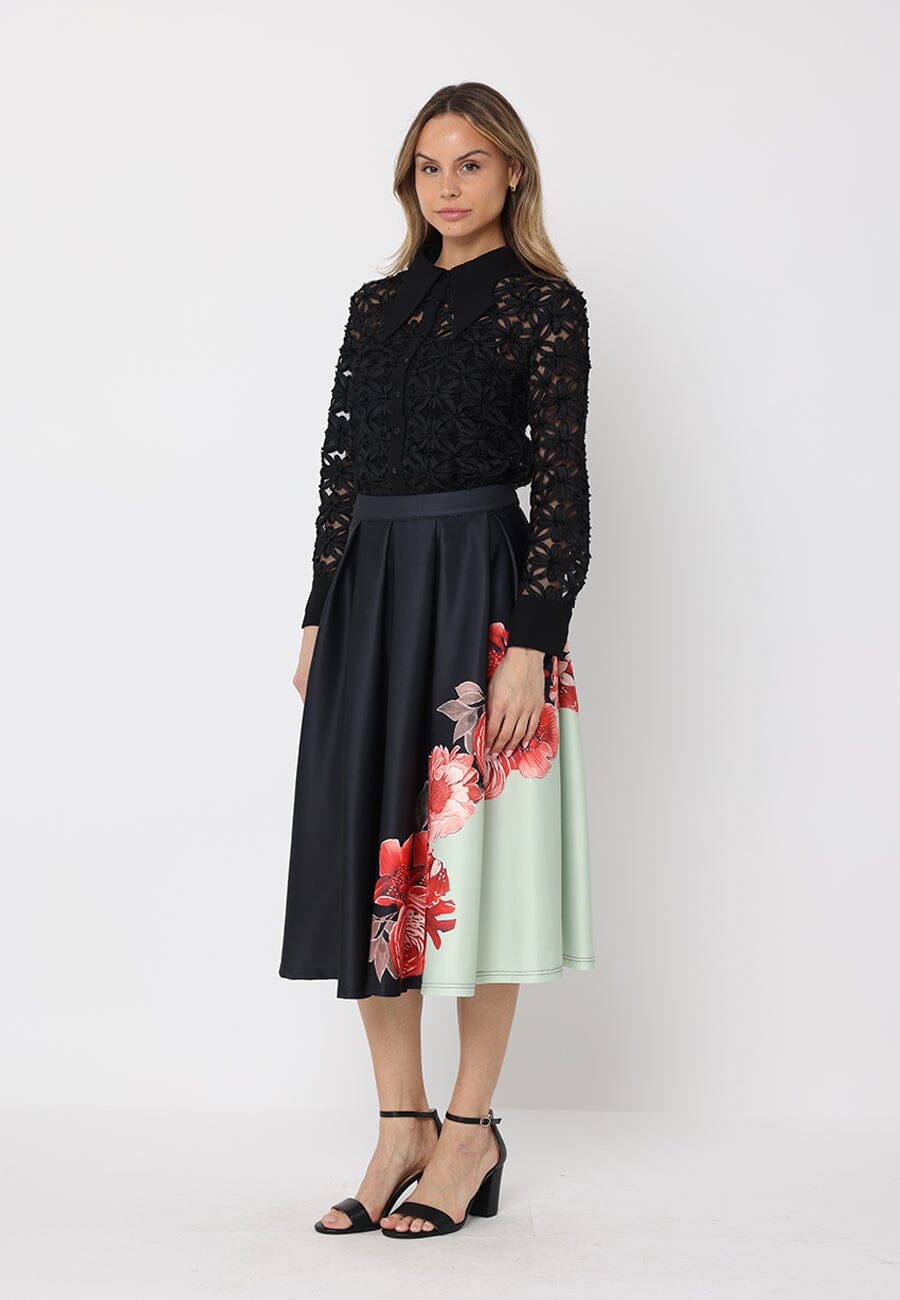 Floral Print Pleated A-line Skirt