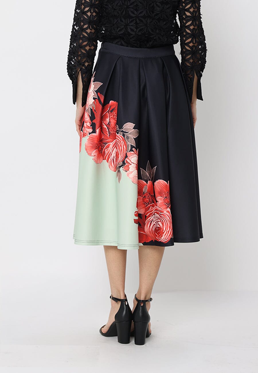 Floral Print Pleated A-line Skirt