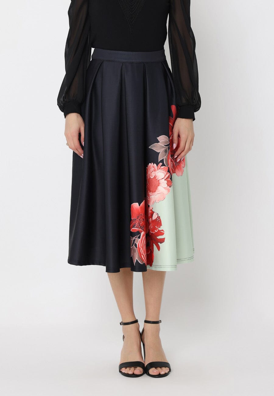 Floral Print Pleated A-line Skirt