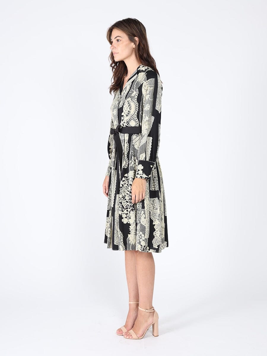 Floral print polyster belt dress