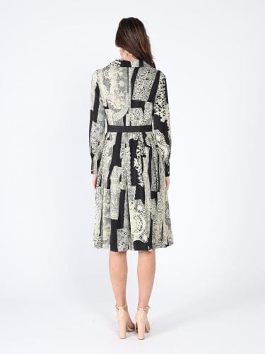 Floral print polyster belt dress
