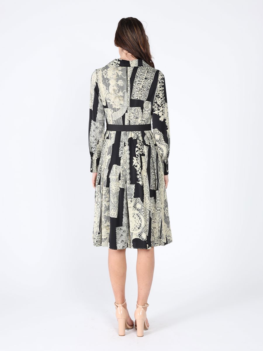 Floral print polyster belt dress