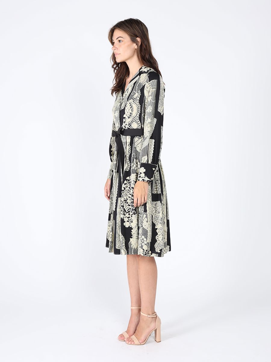 Floral print polyster belt dress