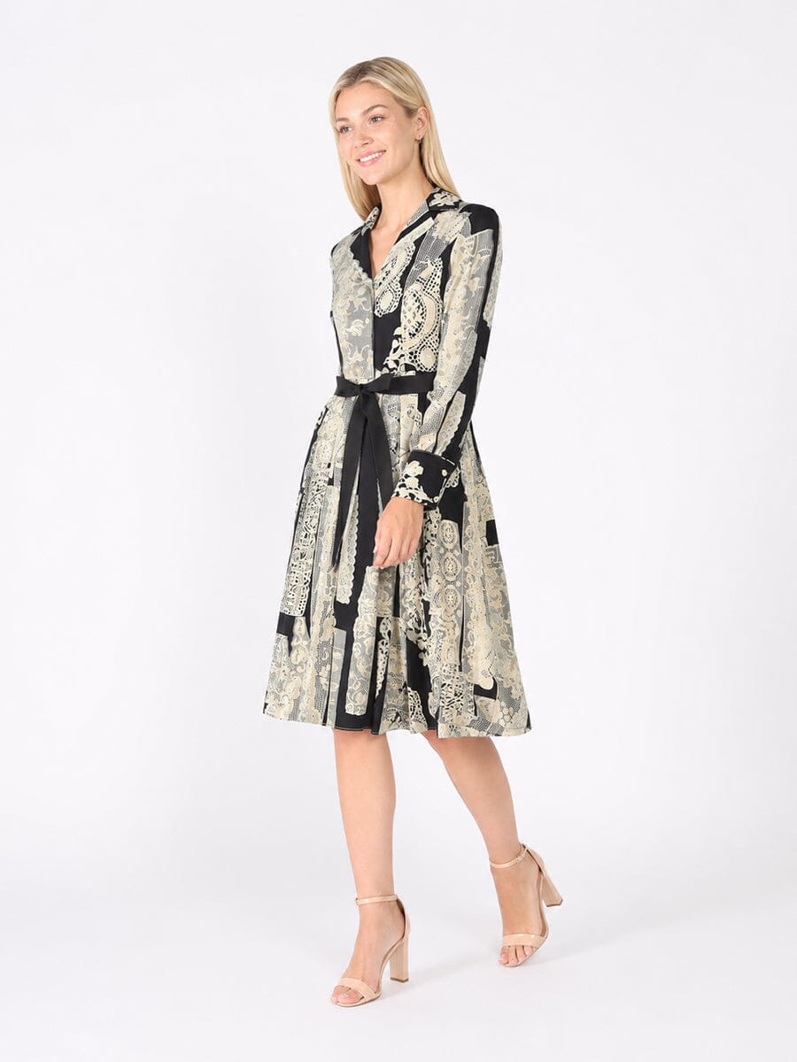 Floral print polyster belt dress