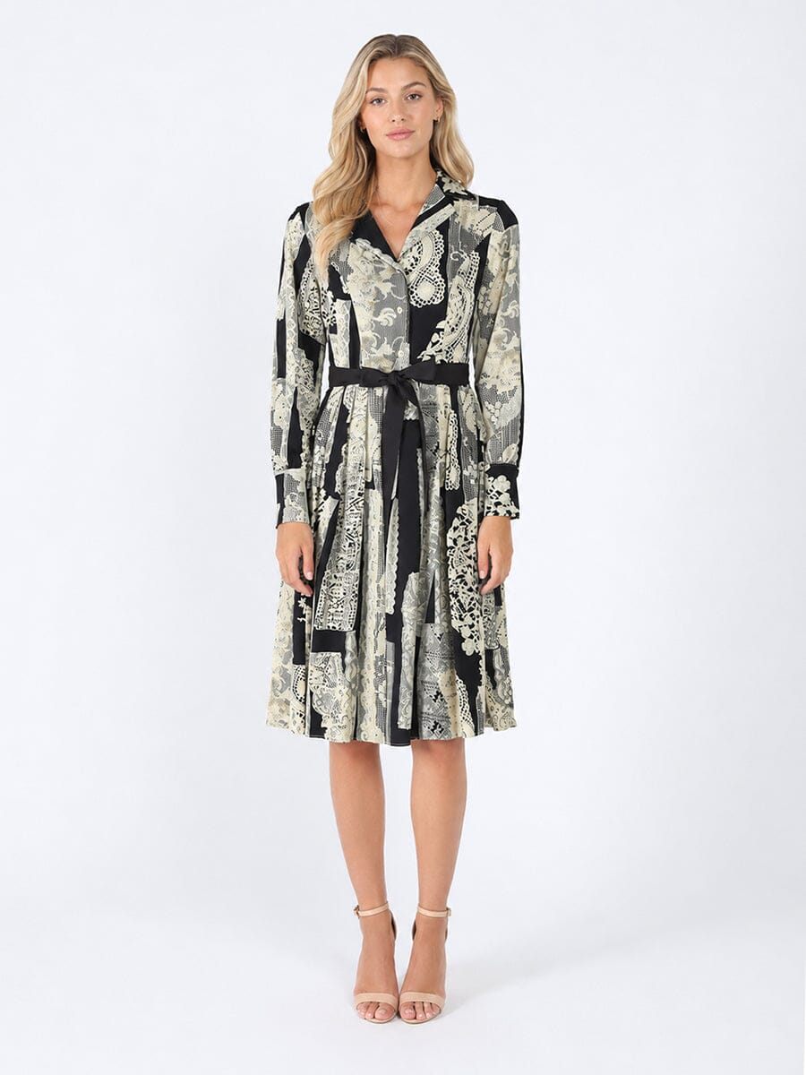 Floral print polyster belt dress