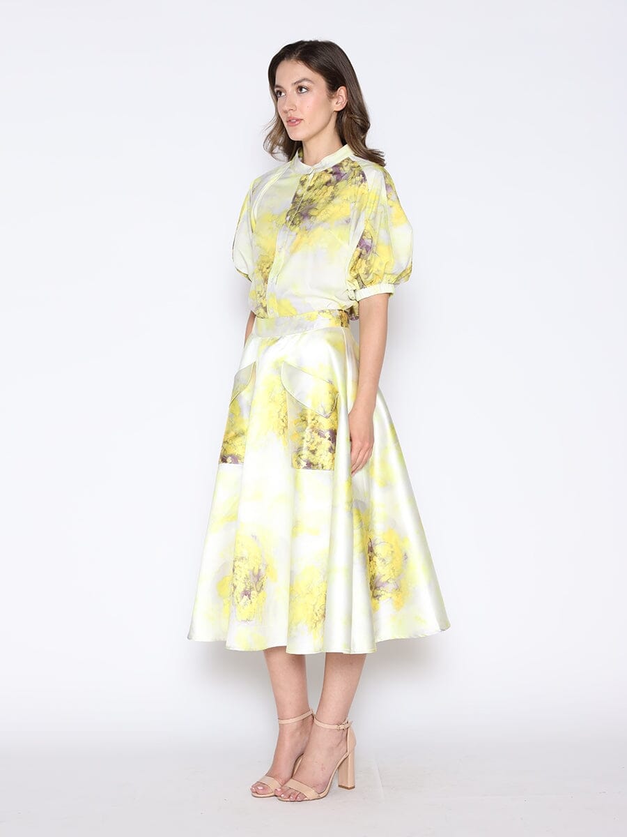 Floral Print Puff Sleeve Round Neck Shirt
