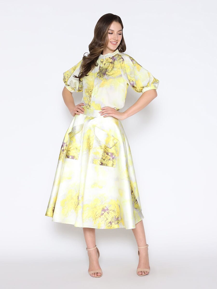 Floral Print Puff Sleeve Round Neck Shirt