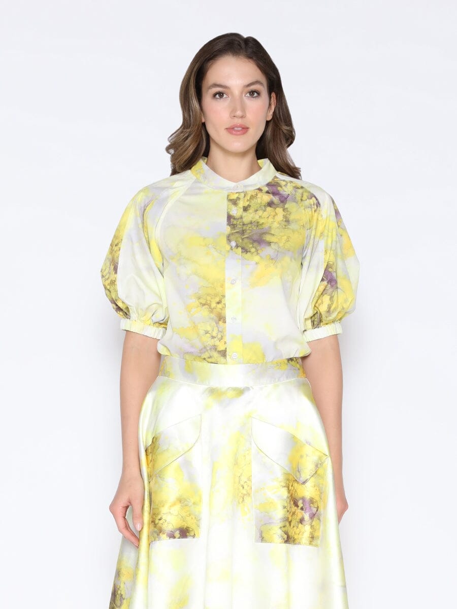 Floral Print Puff Sleeve Round Neck Shirt