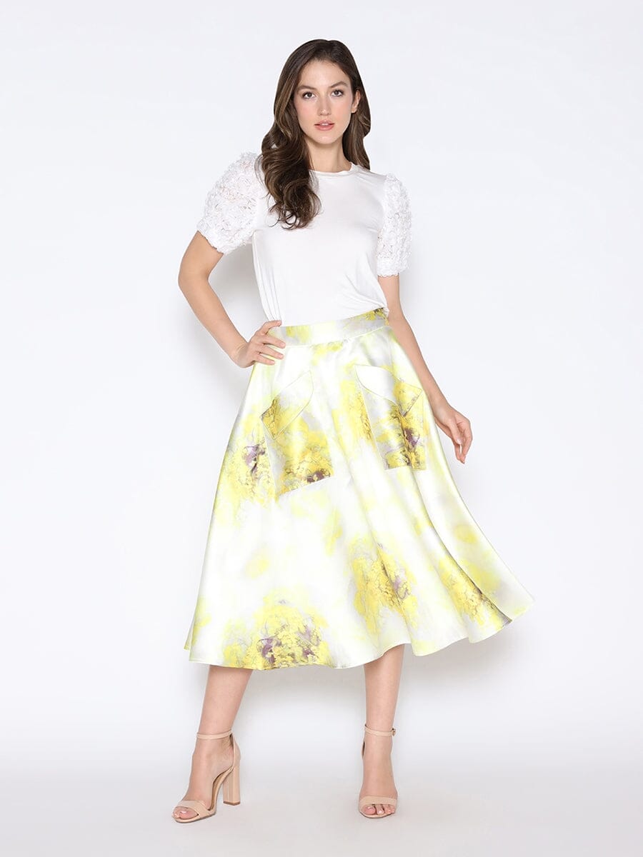 Floral Print Satin A-Line Skirt