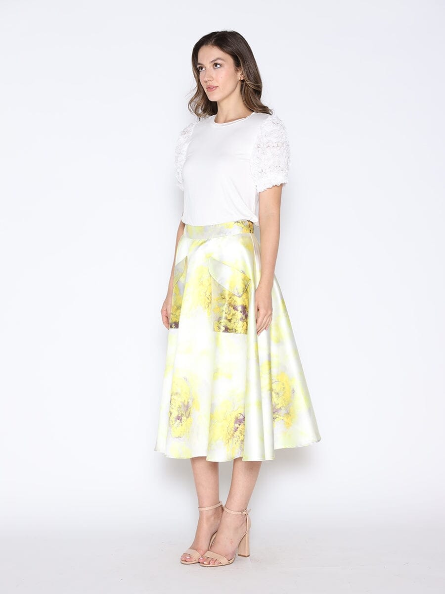 Floral Print Satin A-Line Skirt