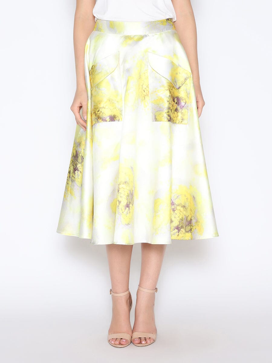 Floral Print Satin A-Line Skirt