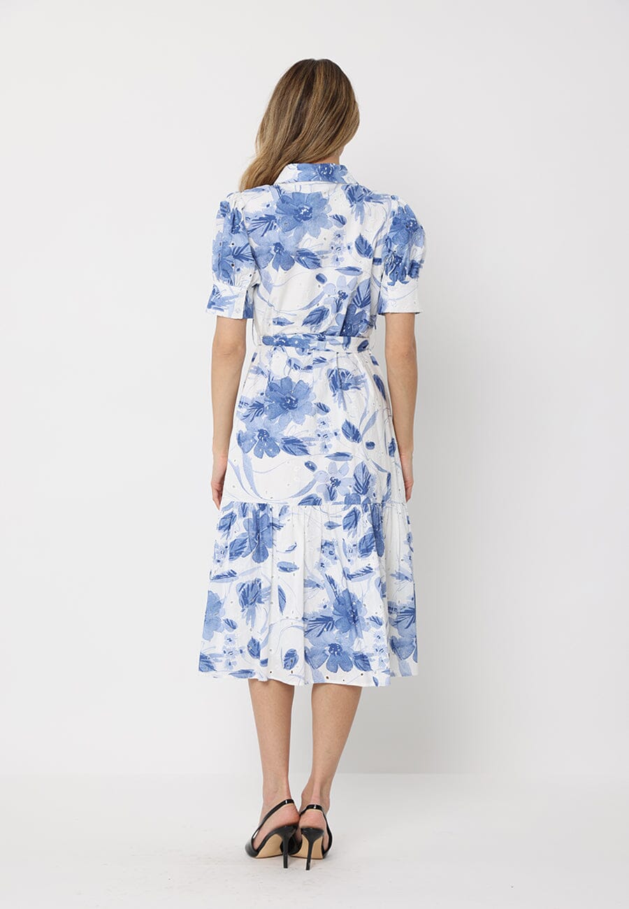 Gracia Fashion Women's Floral Print Short Sleeve Front Button Down Dress