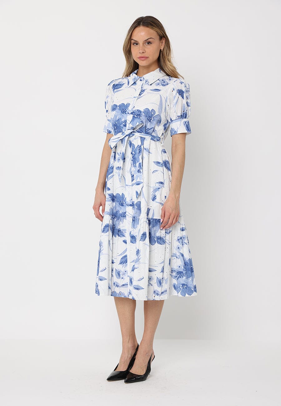 Gracia Fashion Women's Floral Print Short Sleeve Front Button Down Dress