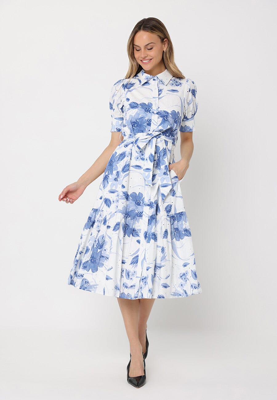 Gracia Fashion Women's Floral Print Short Sleeve Front Button Down Dress