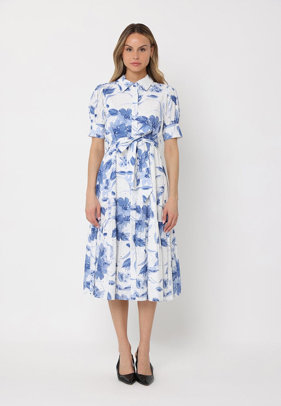 Gracia Fashion Women's Floral Print Short Sleeve Front Button Down Dress