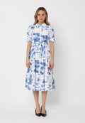 Gracia Fashion Women's Floral Print Short Sleeve Front Button Down Dress