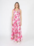 Floral Print Sleeveless Tiered Long Dress