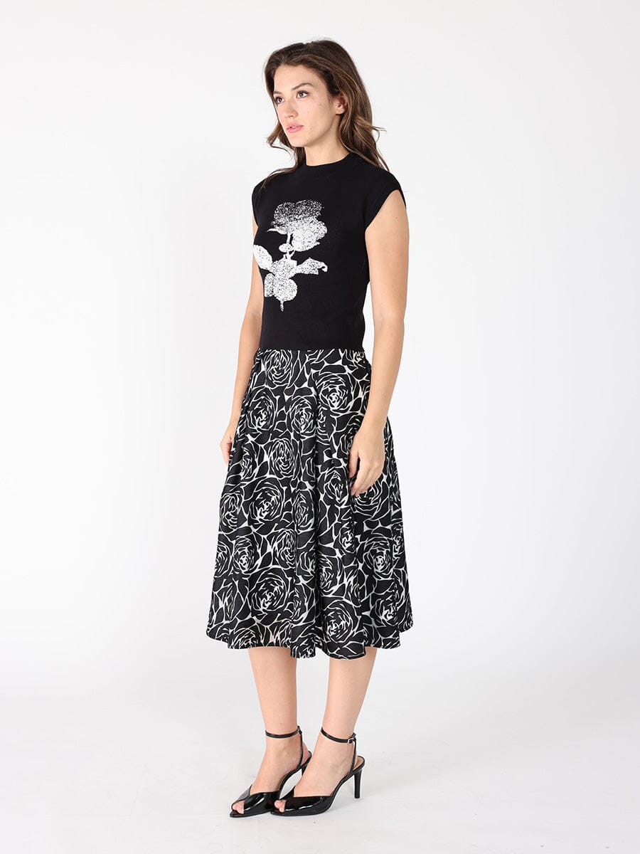 Floral print velvet wide skirt