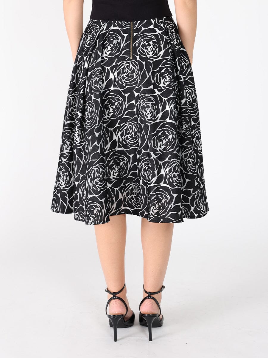 Floral print velvet wide skirt