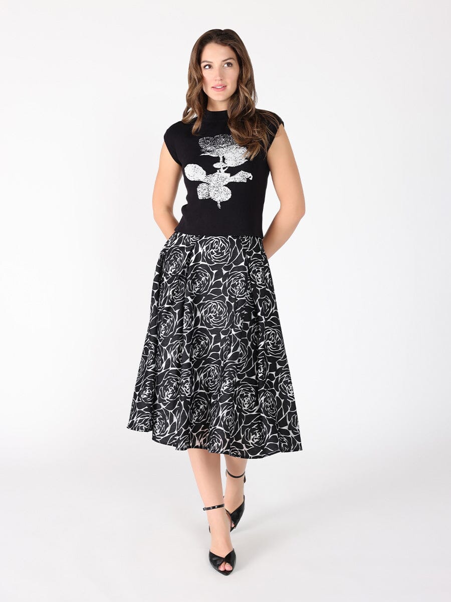 Floral print velvet wide skirt
