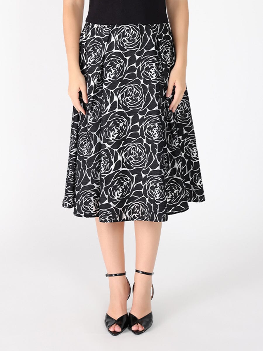 Floral print velvet wide skirt