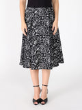 Floral print velvet wide skirt