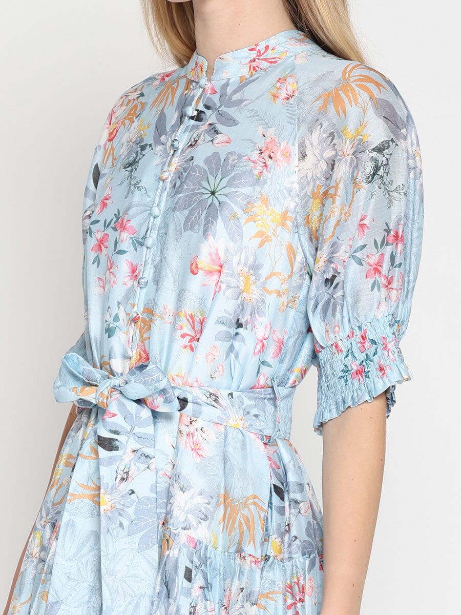 Floral Printed Short Sleeve Belt Dress