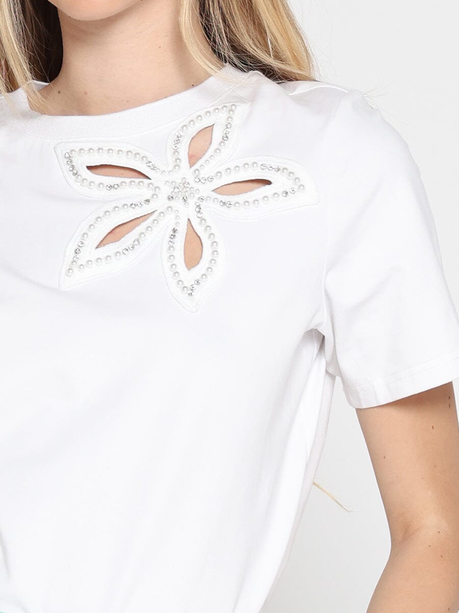 Flower cut out Solid Color T-Shirt