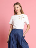 Flower cut out Solid Color T-Shirt