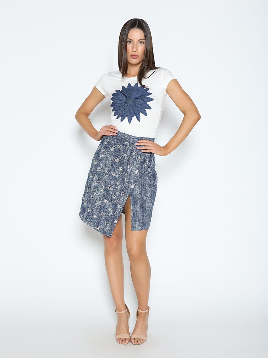 Gracia Fashion Women's Flower Embroidered Mini Denim Skirt