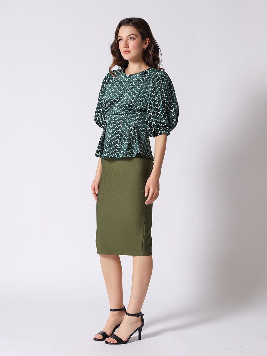 Flower Embroidered Puff Sleeve Peplum Style Blouse
