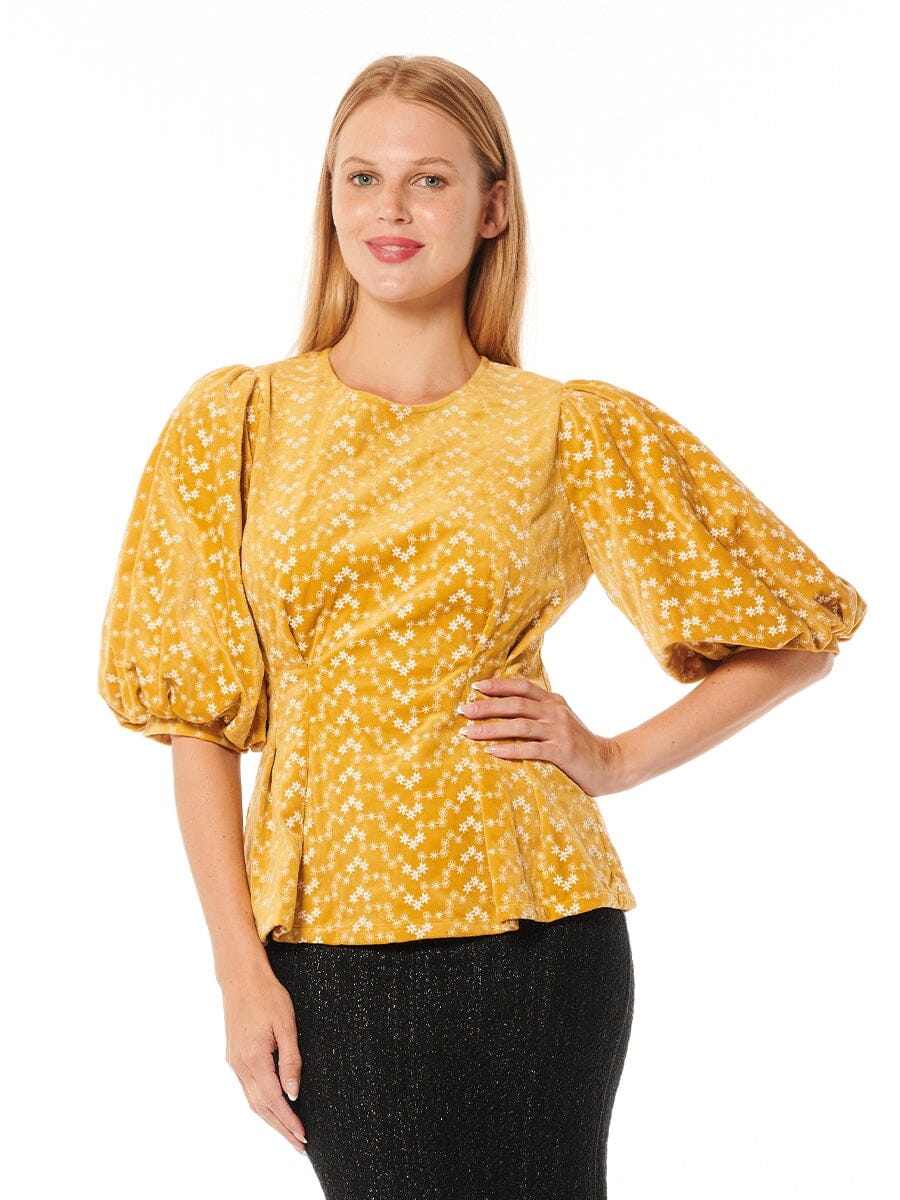 Flower Embroidered Puff Sleeve Peplum Style Blouse