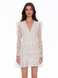 Gracia Fashion Women's Flowery Embroidered Lace V-Neck Mesh Mini Dress