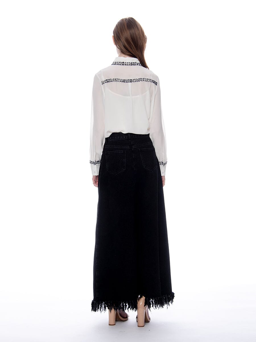Frayed Raw Hem Wide Leg Slouchy Denim Pants