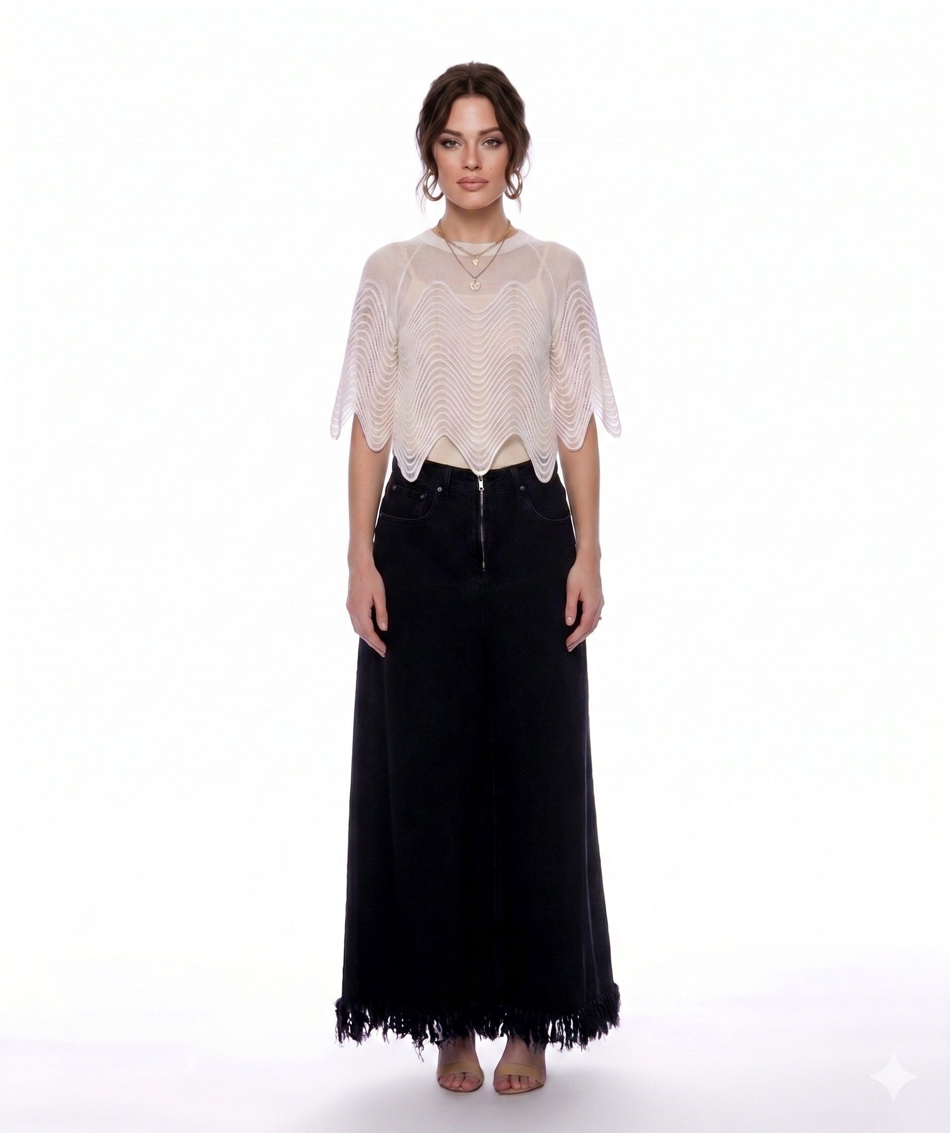 Frayed Raw Hem Wide Leg Slouchy Denim Pants