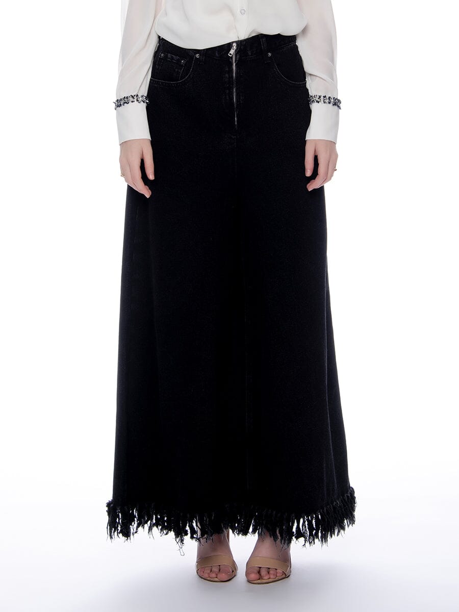 Frayed Raw Hem Wide Leg Slouchy Denim Pants