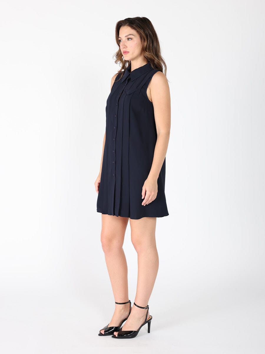 Front button open back sleeveless mini dress